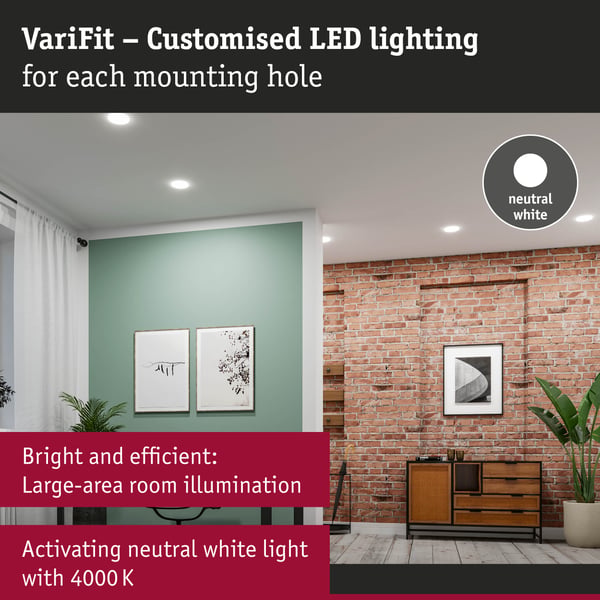 Paulmann VariFit Infälld LED panel Veluna Edge IP44 rund 120 mm 8,5W 650lm 4000K Vit
