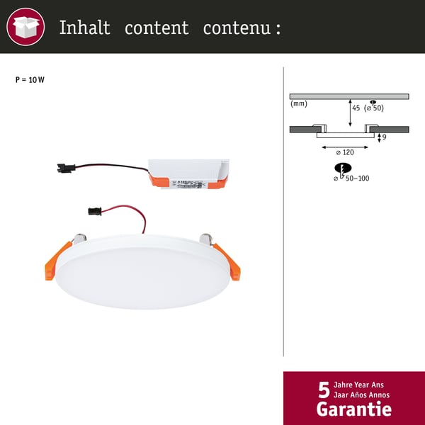 Paulmann VariFit Infälld LED panel Veluna Edge IP44 rund 120 mm 8,5W 650lm 4000K Vit