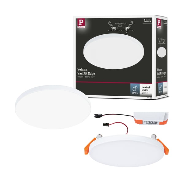 VariFit Infälld LED panel Veluna Edge IP44 rund 120 mm 8,5W 650lm 4000K Vit