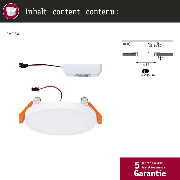 Paulmann VariFit Infälld LED panel Veluna Edge IP44 rund 90 mm 6W 450lm 3000K Vit