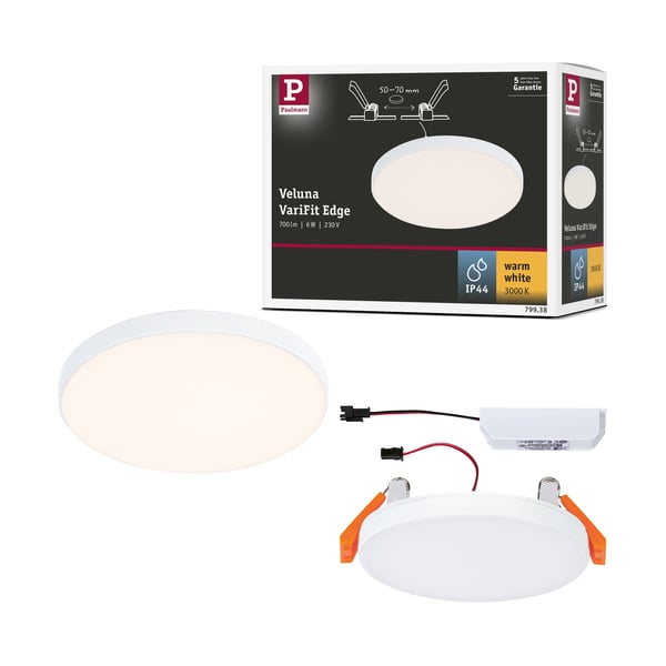 Paulmann VariFit Infälld LED panel Veluna Edge IP44 rund 90 mm 6W 450lm 3000K Vit