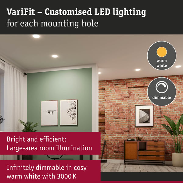 Paulmann VariFit Infälld LED panel Veluna Edge IP44 rund 90 mm 6W 450lm 3000K Vit dimbar