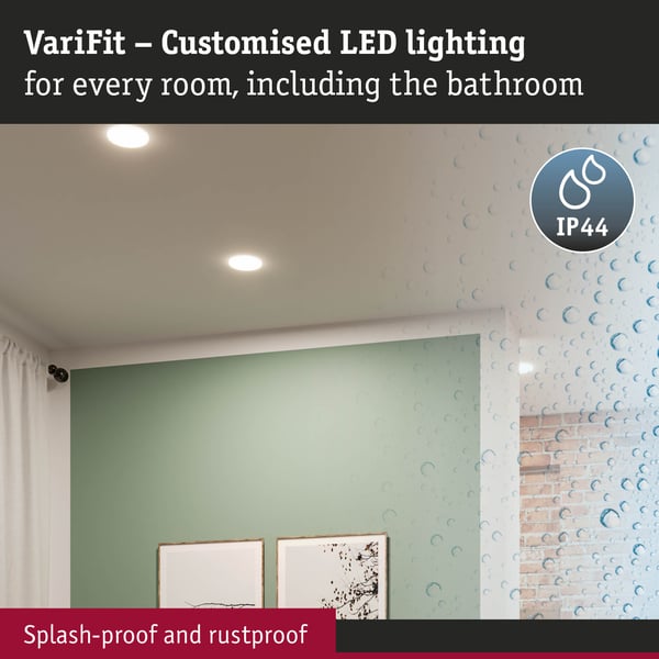 Paulmann VariFit Infälld LED panel Veluna Edge IP44 rund 90 mm 6W 450lm 3000K Vit dimbar
