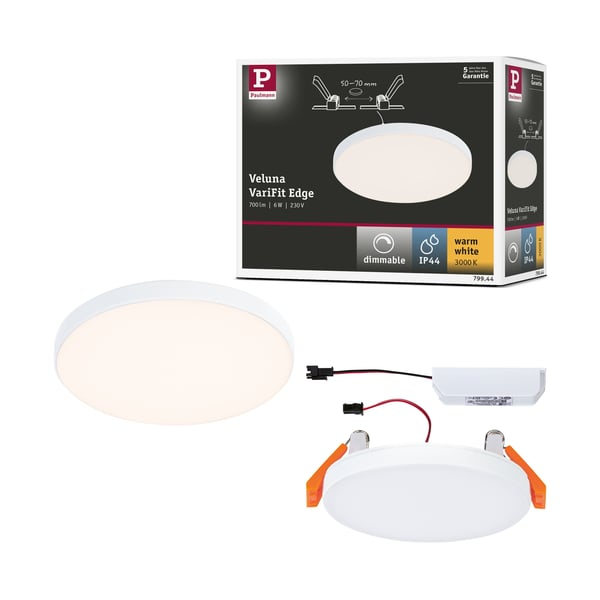 Paulmann VariFit Infälld LED panel Veluna Edge IP44 rund 90 mm 6W 450lm 3000K Vit dimbar