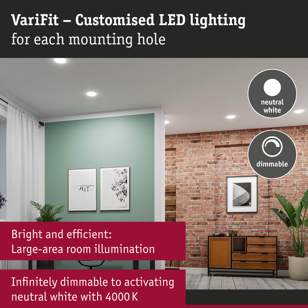 Paulmann VariFit Infälld LED panel Veluna Edge IP44 rund 200 mm 17W 1500lm 4000K Vit dimbar