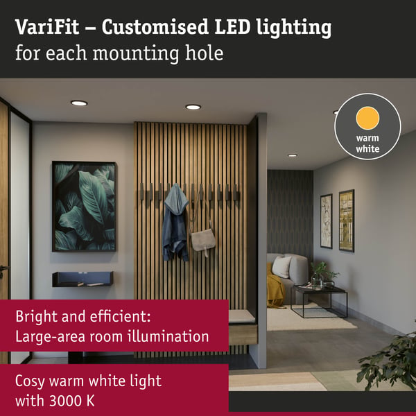 Paulmann VariFit Infälld LED panel Areo panel IP44 rund 118 mm 6,5W 550lm 3000K Svart