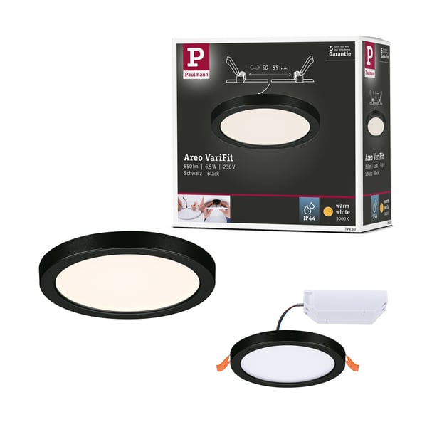 Paulmann VariFit Infälld LED panel Areo panel IP44 rund 118 mm 6,5W 550lm 3000K Svart
