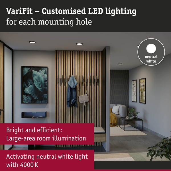 Paulmann VariFit Infälld LED panel Areo panel IP44 rund 118 mm 6,5W 550lm 4000K Svart