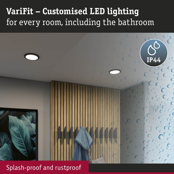 Paulmann VariFit Infälld LED panel Areo panel IP44 rund 118 mm 6,5W 550lm 4000K Svart