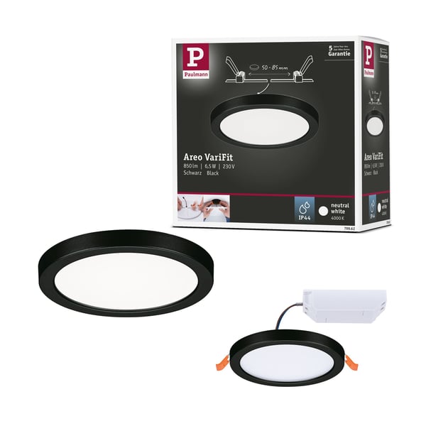 Paulmann VariFit Infälld LED panel Areo panel IP44 rund 118 mm 6,5W 550lm 4000K Svart