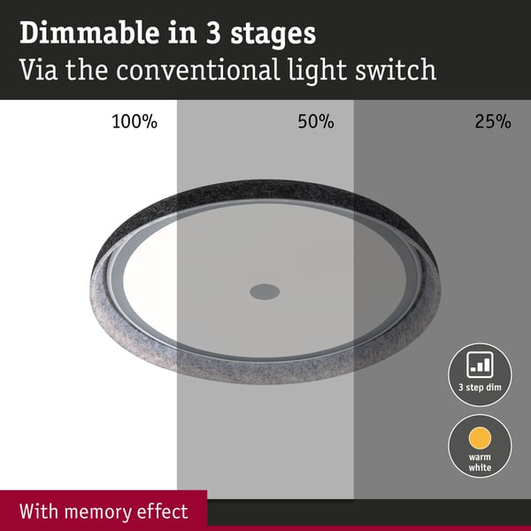 Paulmann LED taklampa 3-Step-Dim Zarina 2700K 3400lm 34W Antracit dimbar