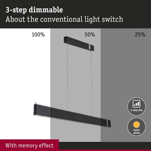 Paulmann LEDpendellampa 3-Step-Dim Jagun 2700K 2000lm 26W Antracit dimbar