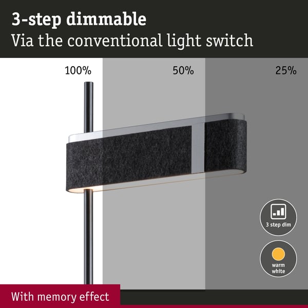 Paulmann LED golvlampa 3-Step-Dim Jagun 2700K 1250lm 20,4W Antracit Filt, Plast, Metall