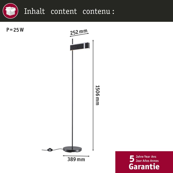 Paulmann LED golvlampa Smart Home Zigbee 3.0 Jagun Tunable White 1250lm 19,5W Antracit Filt, Plast, Metall