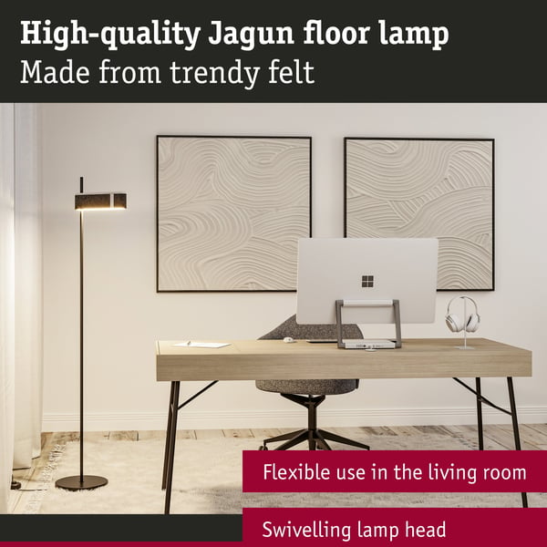 Paulmann LED golvlampa Smart Home Zigbee 3.0 Jagun Tunable White 1250lm 19,5W Antracit Filt, Plast, Metall