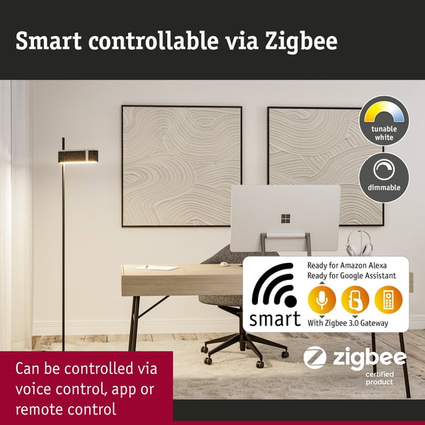Paulmann LED golvlampa Smart Home Zigbee 3.0 Jagun Tunable White 1250lm 19,5W Antracit Filt, Plast, Metall