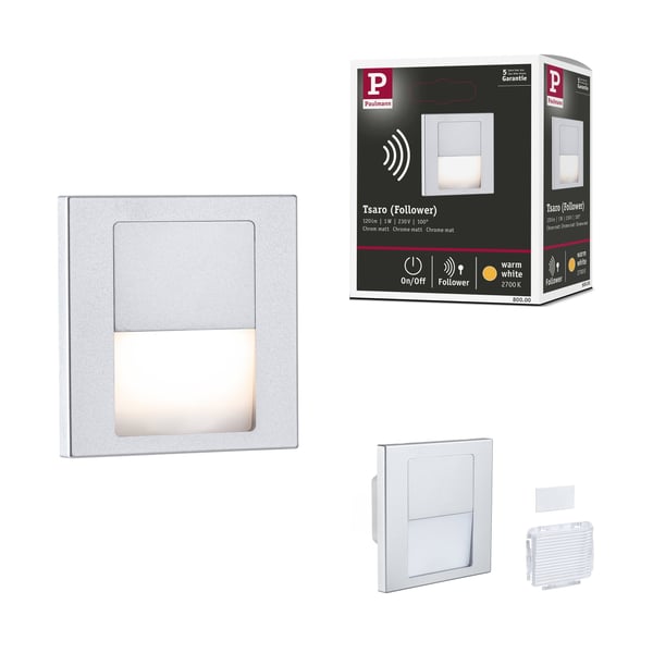 Paulmann LED infälld vägglampa Tsaro vinkelformad 80x80 mm 1W 80lm 230V 2700K Krom matt