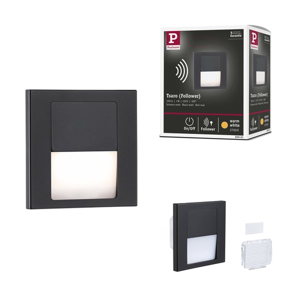 Paulmann LED infälld vägglampa Tsaro vinkelformad 80x80 mm 1W 80lm 230V 2700K Svart matt Paulmann LED infälld vägglampa Tsaro vinkelformad 80x80 mm 1W 80lm 230V 2700K Svart matt