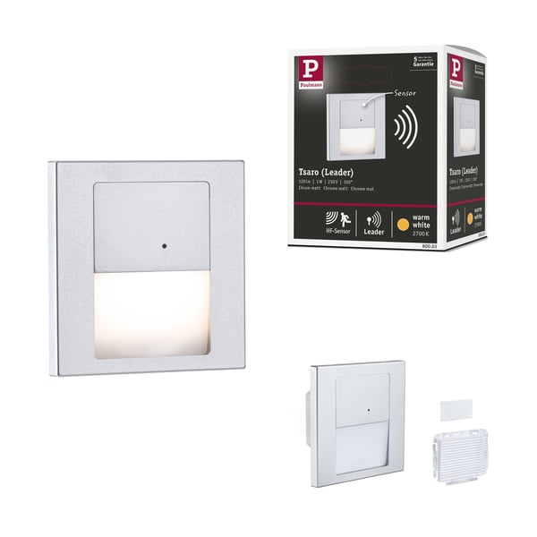 Paulmann LED infälld vägglampa Tsaro vinkelformad 80x80 mm 1W 80lm 230V 2700K Krom matt
