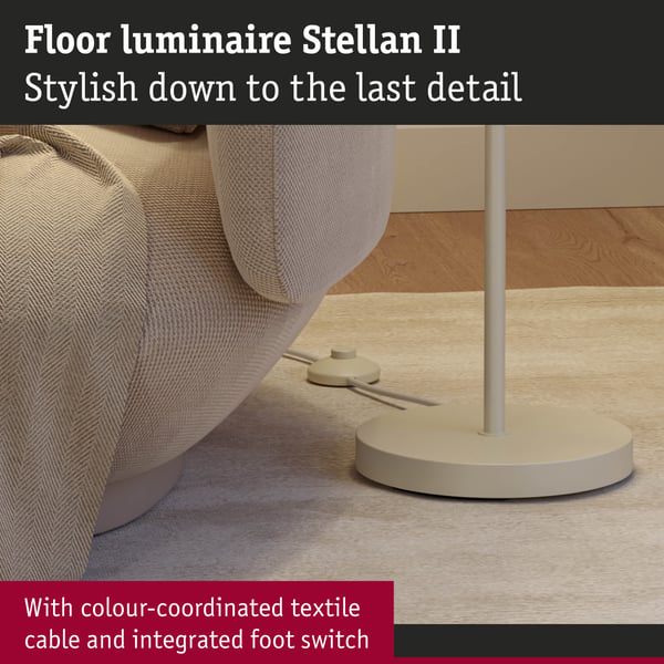Paulmann Golvlampa Stellan II E27 max. 20W Grädde Metall, Tyg
