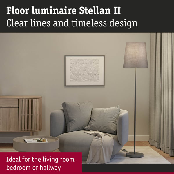 Paulmann Golvlampa Stellan II E27 max. 20W Grå Metall, Tyg