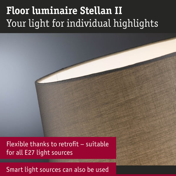 Paulmann Golvlampa Stellan II E27 max. 20W Grå Metall, Tyg