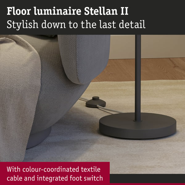 Paulmann Golvlampa Stellan II E27 max. 20W Grå Metall, Tyg