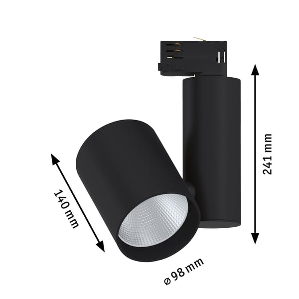 Paulmann ProRail3 LED spårstrålkastare Zeuz 2860lm 33W 3000K dimbar 230V Svart