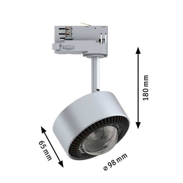 Paulmann ProRail3 LED spårstrålkastare Aldan 539lm 8,5W 3000K dimbar 230V Silver, Svart