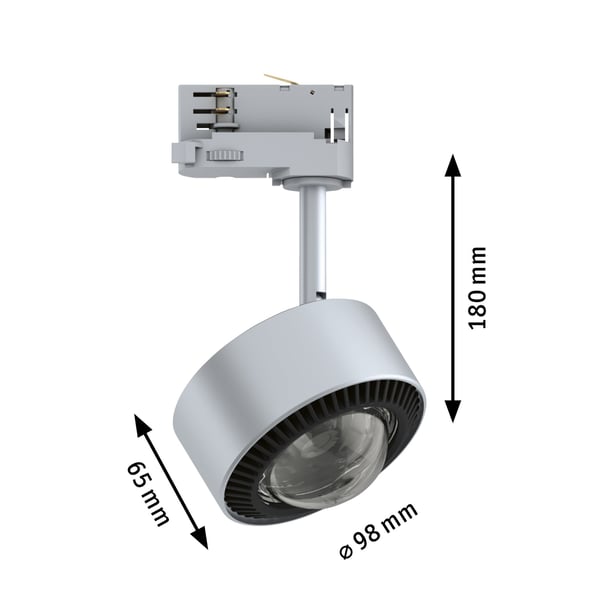 Paulmann ProRail3 LED spårstrålkastare Aldan 533,8lm 8W 4000K dimbar 230V Silver, Svart