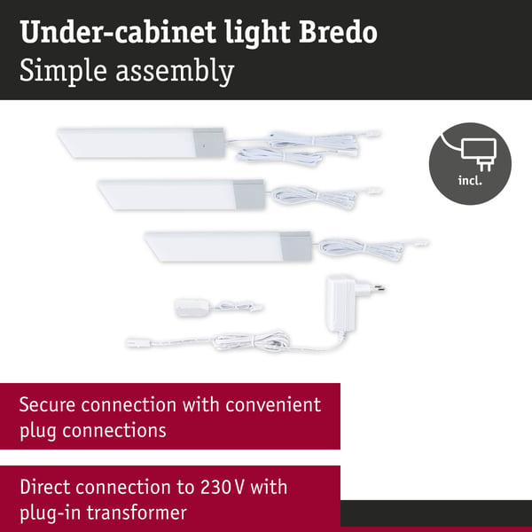 Paulmann LED lampa under skåp Bredo 3x2,5W 80x190 mm 3x180lm 230/12V Silver