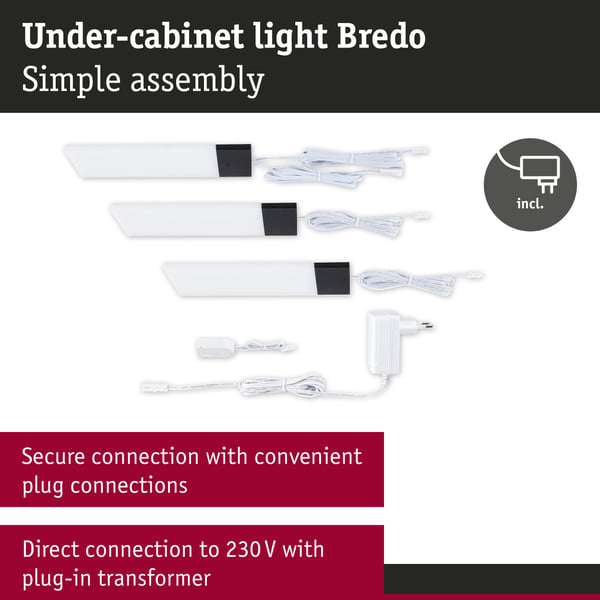 Paulmann LED lampa under skåp Bredo 3x2,5W 80x190 mm 3x180lm 230/12V Svart