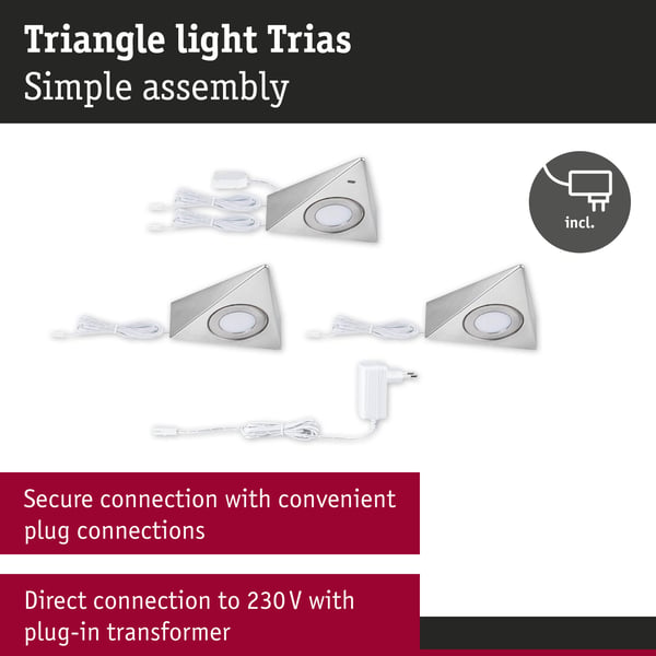 Paulmann LED lampa under skåp Trias 3x2,7W 135x132 mm 3x185lm 230/12V Järn borstat