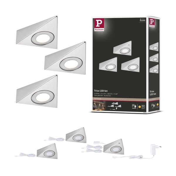 Paulmann LED lampa under skåp Trias 3x2,7W 135x132 mm 3x185lm 230/12V Järn borstat Paulmann LED lampa under skåp Trias 3x2,7W 135x132 mm 3x185lm 230/12V Järn borstat