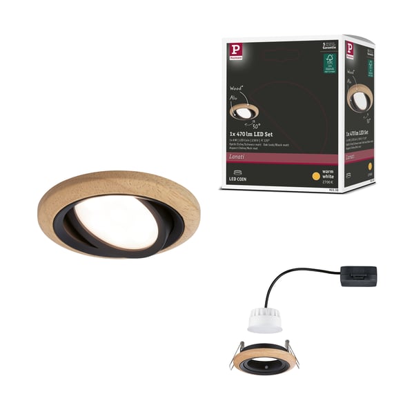 Paulmann Infälld LED lampa Lanati rund 84 mm 30° Coin 6W 470lm 230V 2700K Oljad ekfärg, Svart matt