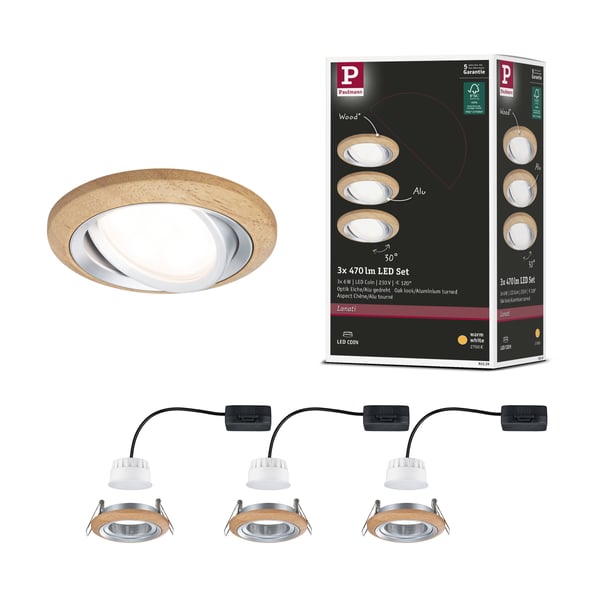 Paulmann Infälld LED lampa Lanati rund 84 mm 30° Coin 3x6W 3x470lm 230V 2700K Oljad ekfärg, Aluminium vriden