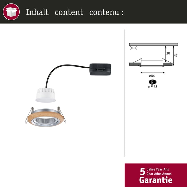Paulmann Infälld LED lampa Lanati rund 84 mm 30° Coin 6W 470lm 230V 2700K Oljad ekfärg, Aluminium vriden