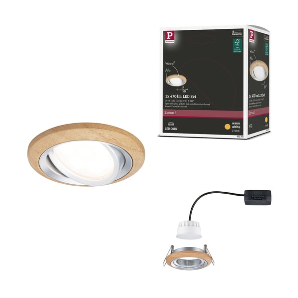 Paulmann Infälld LED lampa Lanati rund 84 mm 30° Coin 6W 470lm 230V 2700K Oljad ekfärg, Aluminium vriden