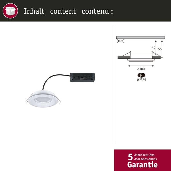 Paulmann Infälld LED lampa Sormus IP65 rund 100 mm 4,8W / 1,5W 300lm 230V 3000K Vit