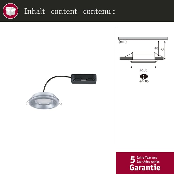 Paulmann Infälld LED lampa Sormus IP65 rund 100 mm 4,8W / 1,5W 300lm 230V 3000K Krom matt