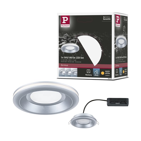 Paulmann Infälld LED lampa Sormus IP65 rund 100 mm 4,8W / 1,5W 300lm 230V 3000K Krom matt Paulmann Infälld LED lampa Sormus IP65 rund 100 mm 4,8W / 1,5W 300lm 230V 3000K Krom matt