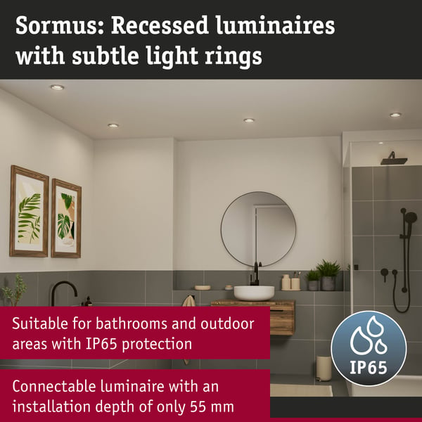 Paulmann Infälld LED lampa Sormus IP65 rund 100 mm 3x4,8W / 1,5W 3x300lm 230V 3000K Krom matt