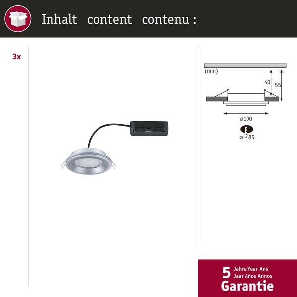 Paulmann Infälld LED lampa Sormus IP65 rund 100 mm 3x4,8W / 1,5W 3x300lm 230V 3000K Krom matt