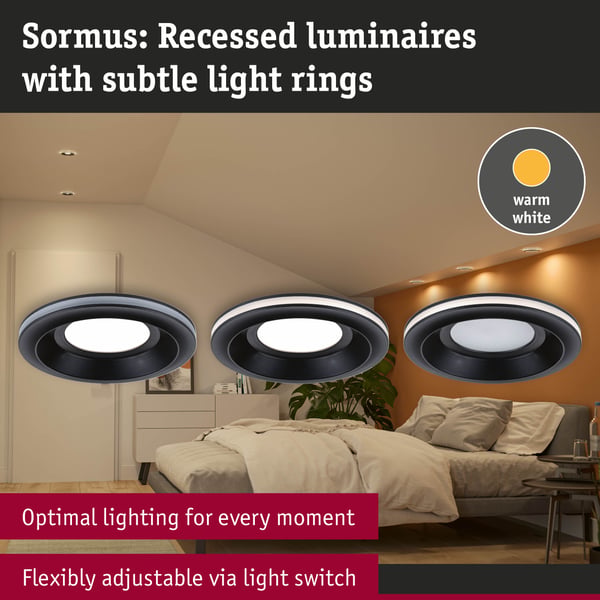 Paulmann Infälld LED lampa Sormus IP65 rund 100 mm 4,8W / 1,5W 300lm 230V 3000K Svart