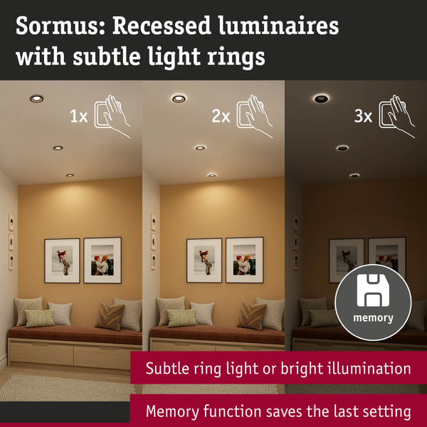 Paulmann Infälld LED lampa Sormus IP65 rund 100 mm 4,8W / 1,5W 300lm 230V 3000K Svart