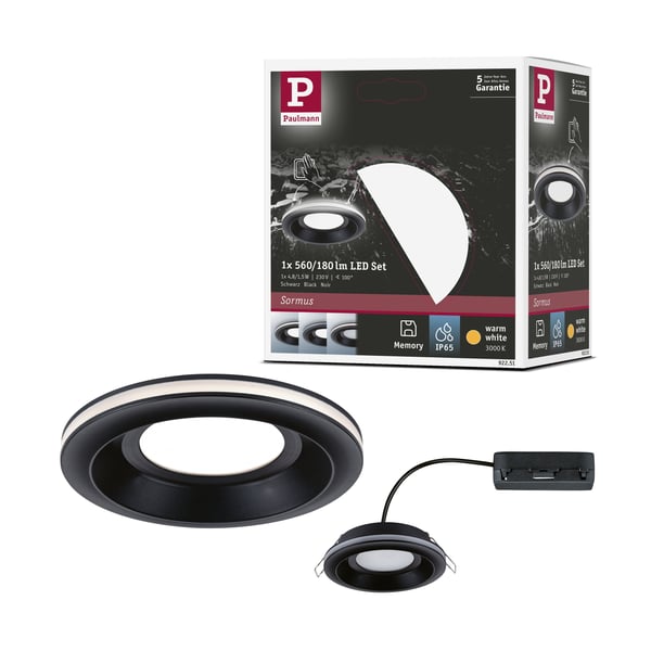 Paulmann Infälld LED lampa Sormus IP65 rund 100 mm 4,8W / 1,5W 300lm 230V 3000K Svart