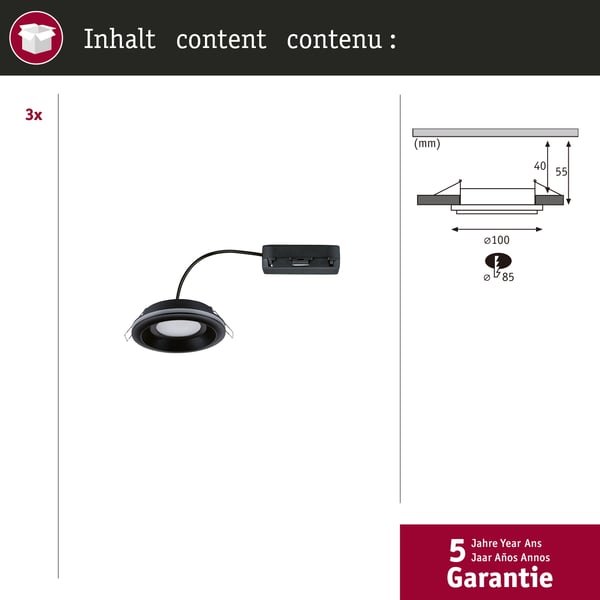 Paulmann Infälld LED lampa Sormus IP65 rund 100 mm 3x4,8W / 1,5W 3x300lm 230V 3000K Svart