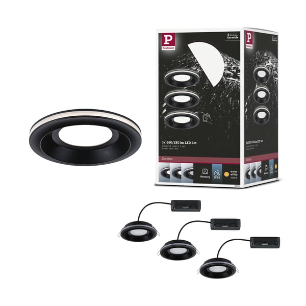 Paulmann Infälld LED lampa Sormus IP65 rund 100 mm 3x4,8W / 1,5W 3x300lm 230V 3000K Svart