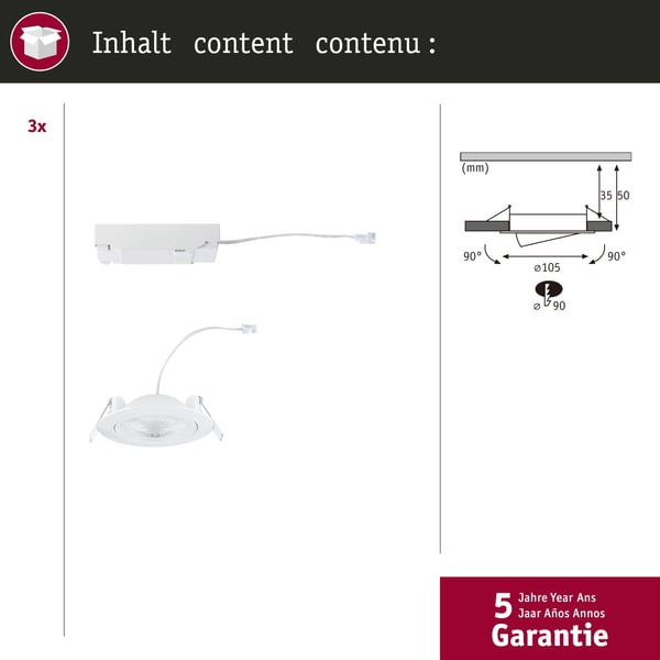 Paulmann Infälld LED lampa White Select Aumus rund 105 mm 90° 3x5W 3x700lm 230V dimbar White Select Vit