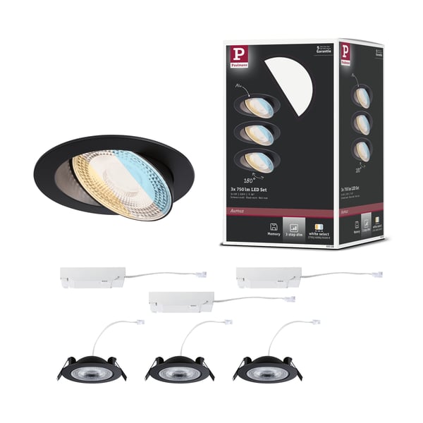 Paulmann Infälld LED lampa White Select Aumus rund 105 mm 90° 3x5W 3x700lm 230V dimbar White Select Svart